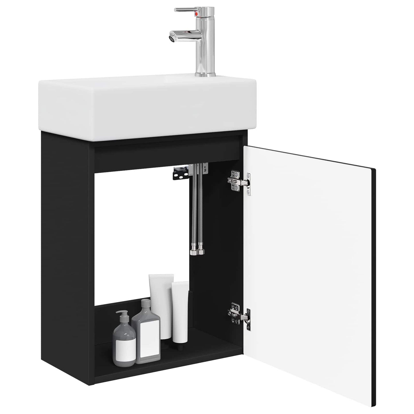 Badezimmer Waschtischunterschrank mit Wasserhahn Schwarz