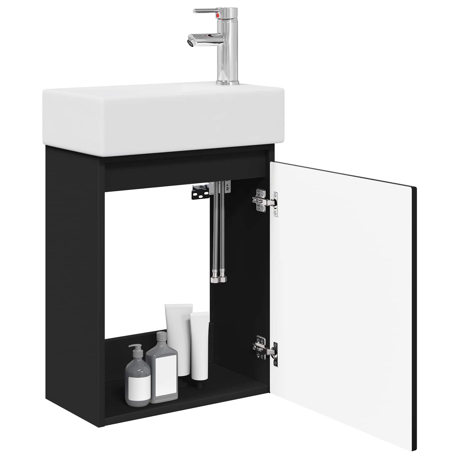 Badezimmer Waschtischunterschrank mit Wasserhahn Schwarz