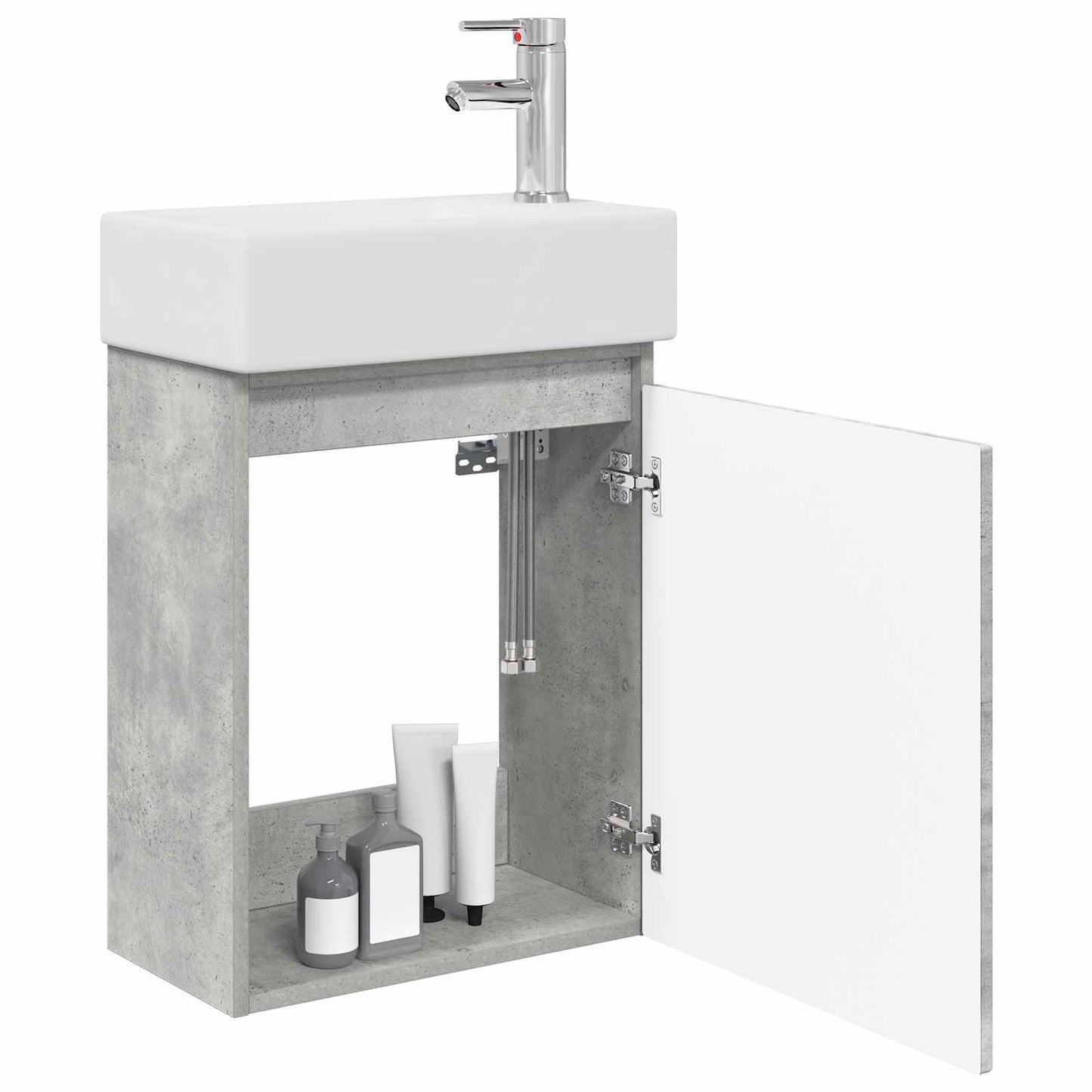 Badezimmer Waschtischunterschrank mit Wasserhahn Betongrau