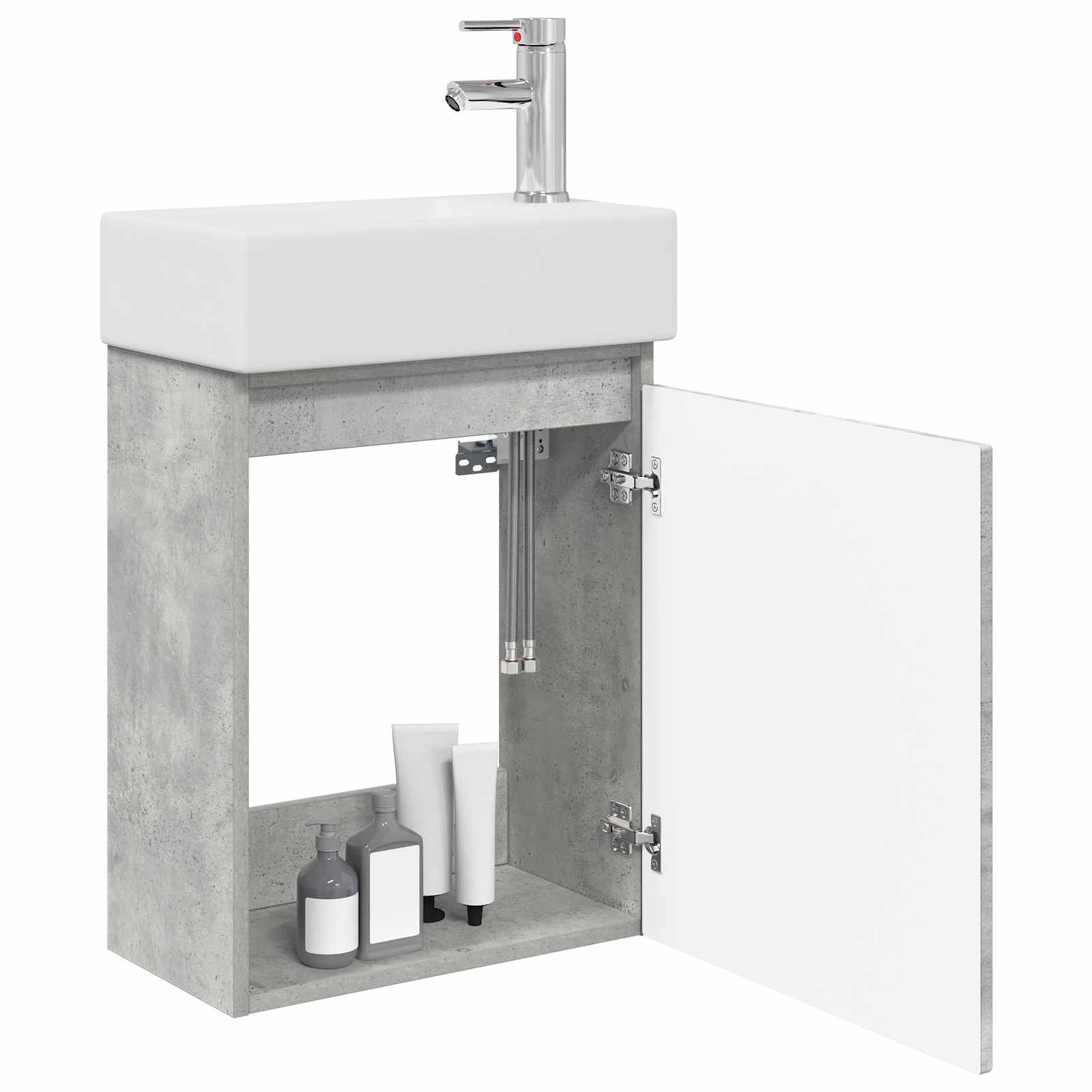 Badezimmer Waschtischunterschrank mit Wasserhahn Betongrau
