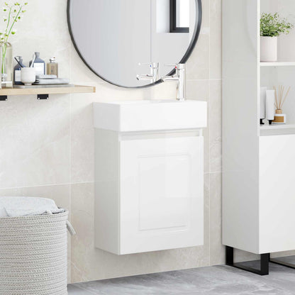 Badezimmer Waschtischunterschrank mit Wasserhahn Hochglanz Weiß