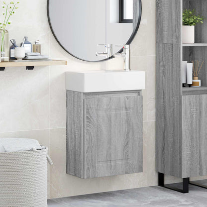 Badezimmer Waschtischunterschrank mit Wasserhahn Sonoma-Grau