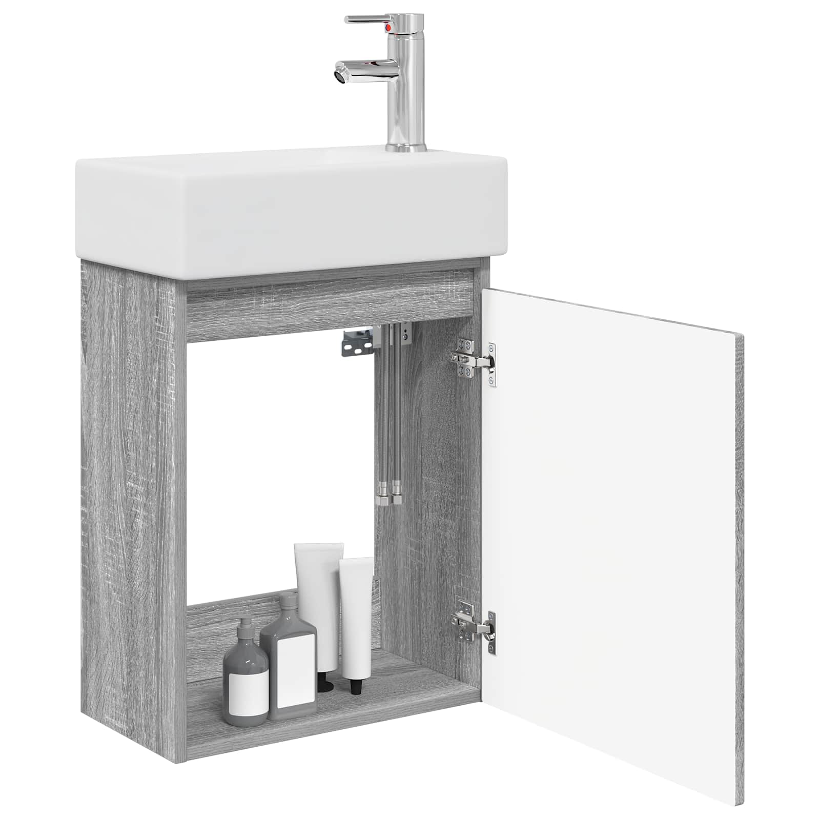 Badezimmer Waschtischunterschrank mit Wasserhahn Sonoma-Grau
