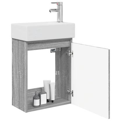 Badezimmer Waschtischunterschrank mit Wasserhahn Sonoma-Grau