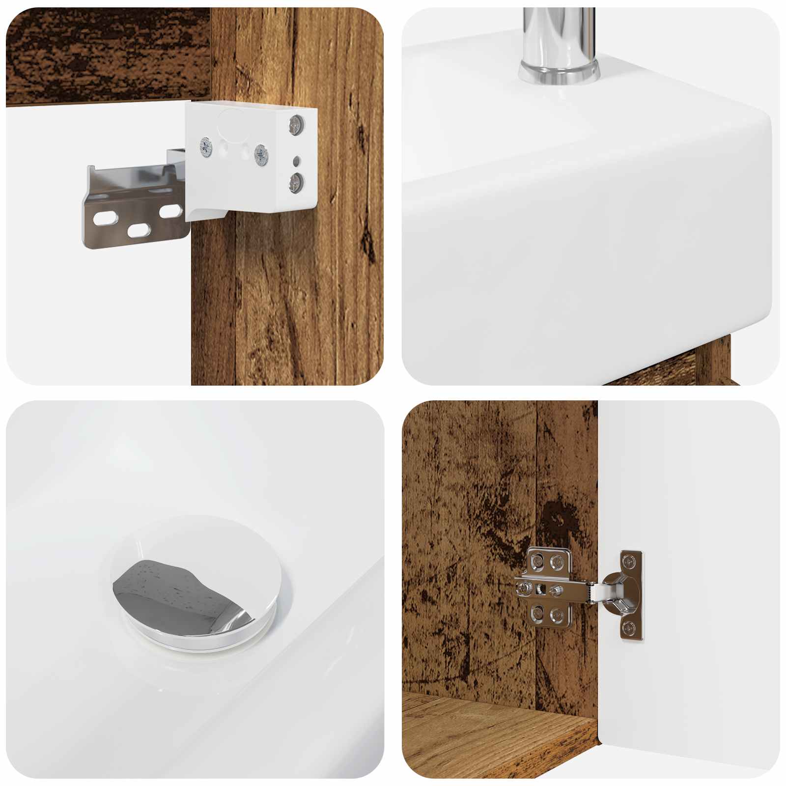 Badezimmer Waschtischunterschrank mit Wasserhahn Altholz