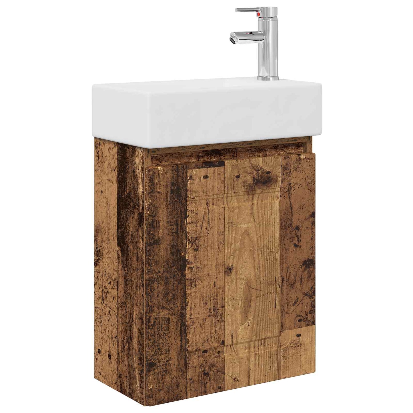 Badezimmer Waschtischunterschrank mit Wasserhahn Altholz