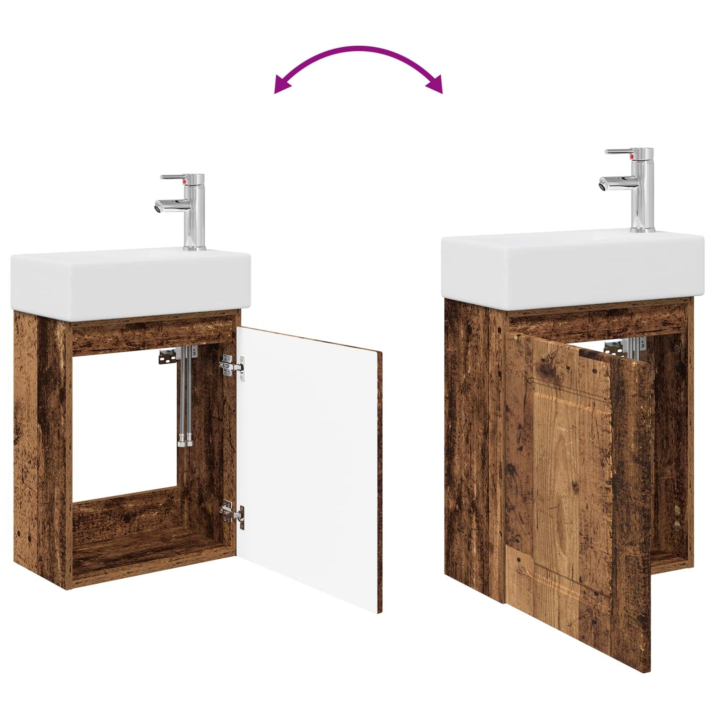 Badezimmer Waschtischunterschrank mit Wasserhahn Altholz