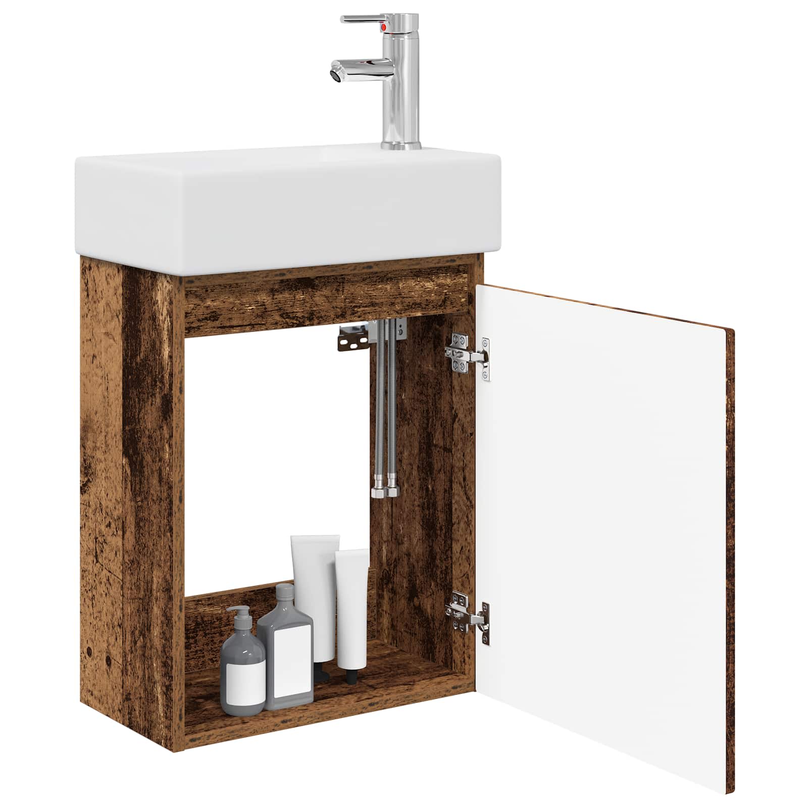 Badezimmer Waschtischunterschrank mit Wasserhahn Altholz