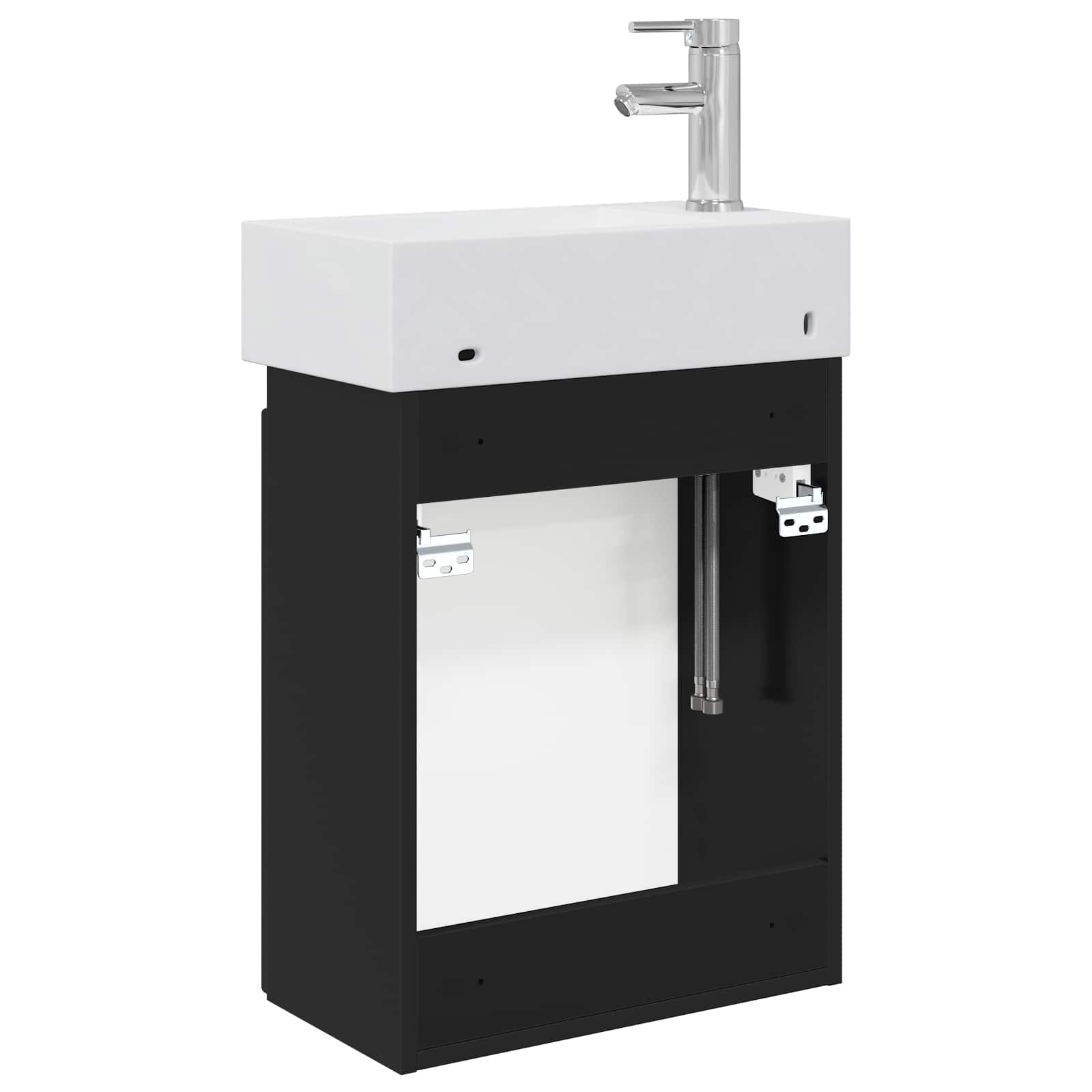 Badezimmer Waschtischunterschrank mit Wasserhahn Schwarz