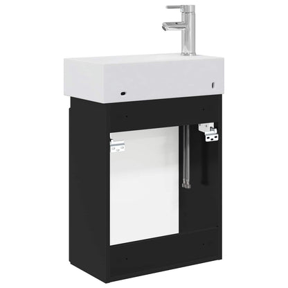 Badezimmer Waschtischunterschrank mit Wasserhahn Schwarz