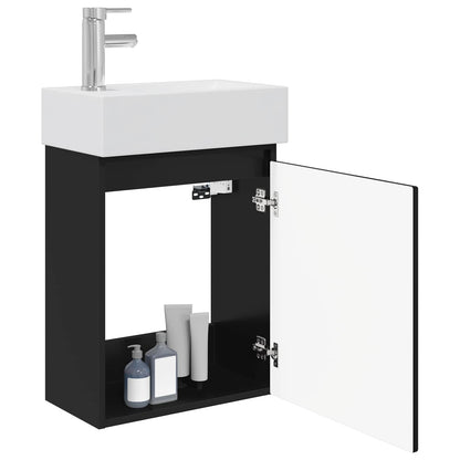 Badezimmer Waschtischunterschrank mit Wasserhahn Schwarz