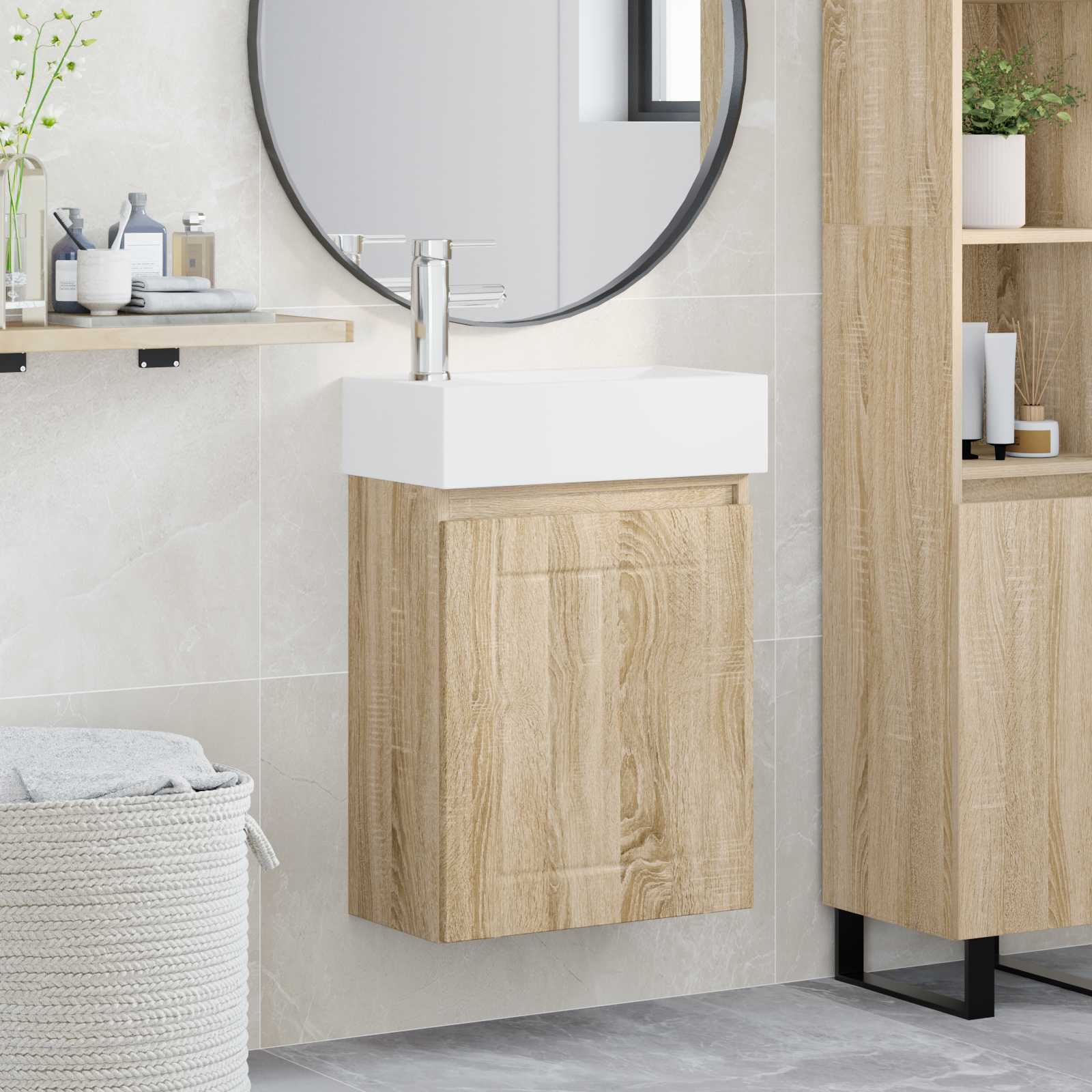 Badezimmer Waschtischunterschrank mit Wasserhahn Sonoma-Eiche