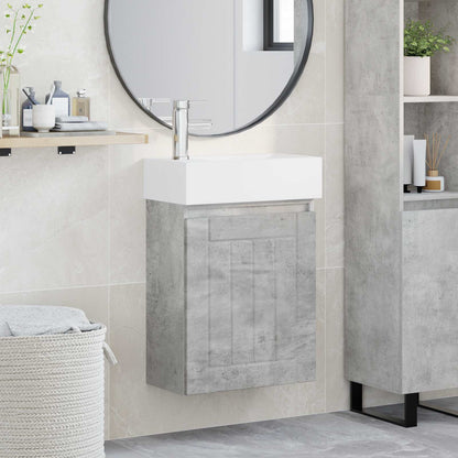Badezimmer Waschtischunterschrank mit Wasserhahn Betongrau