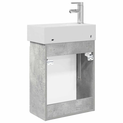 Badezimmer Waschtischunterschrank mit Wasserhahn Betongrau