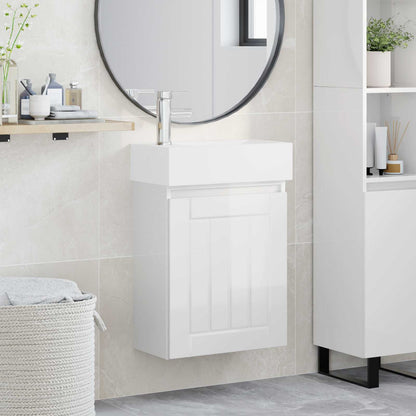 Badezimmer Waschtischunterschrank mit Wasserhahn Hochglanz Weiß