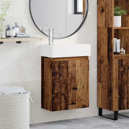 Badezimmer Waschtischunterschrank mit Wasserhahn Altholz