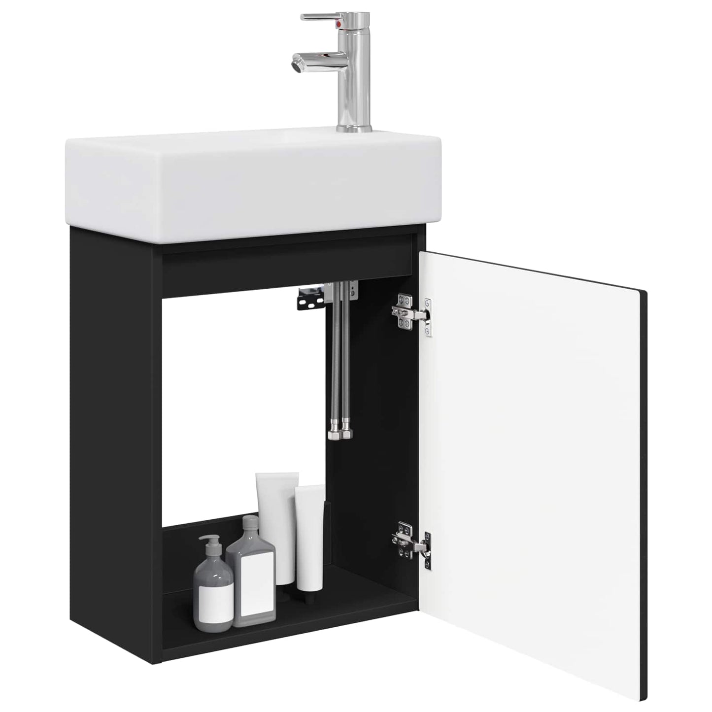 Badezimmer Waschtischunterschrank mit Wasserhahn Schwarz