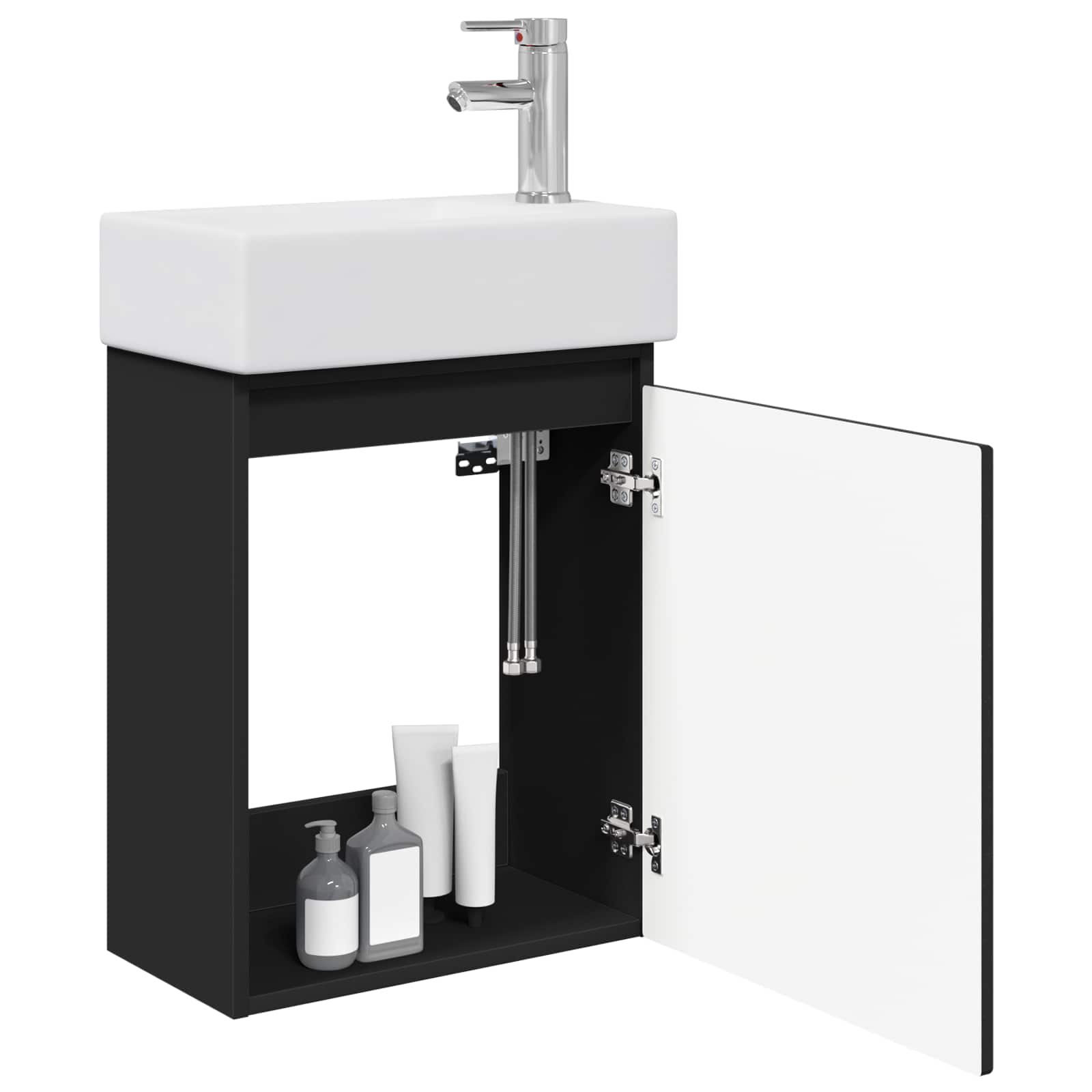 Badezimmer Waschtischunterschrank mit Wasserhahn Schwarz