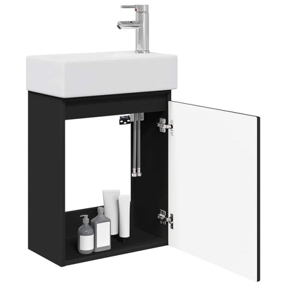 Badezimmer Waschtischunterschrank mit Wasserhahn Schwarz