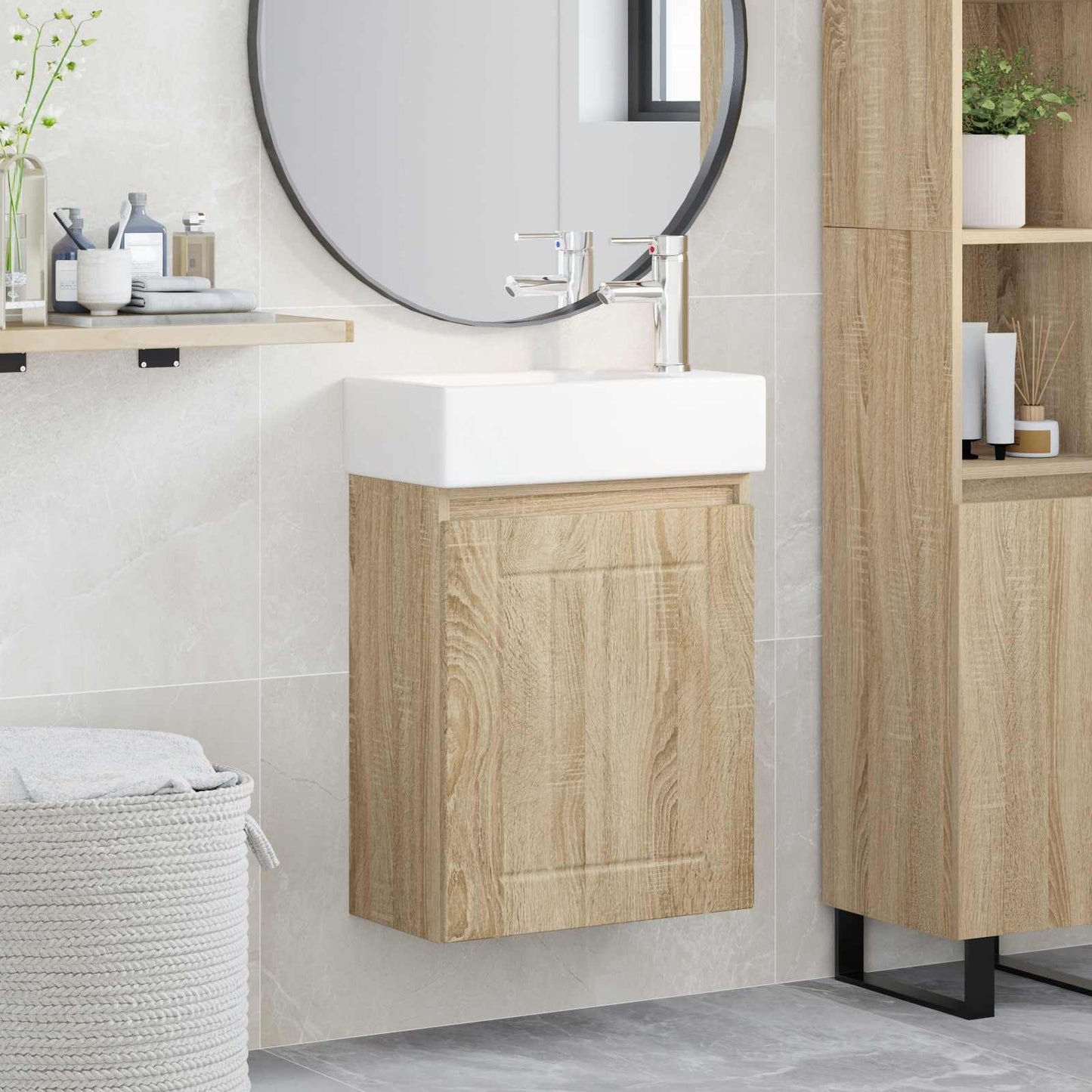 Badezimmer Waschtischunterschrank mit Wasserhahn Sonoma-Eiche
