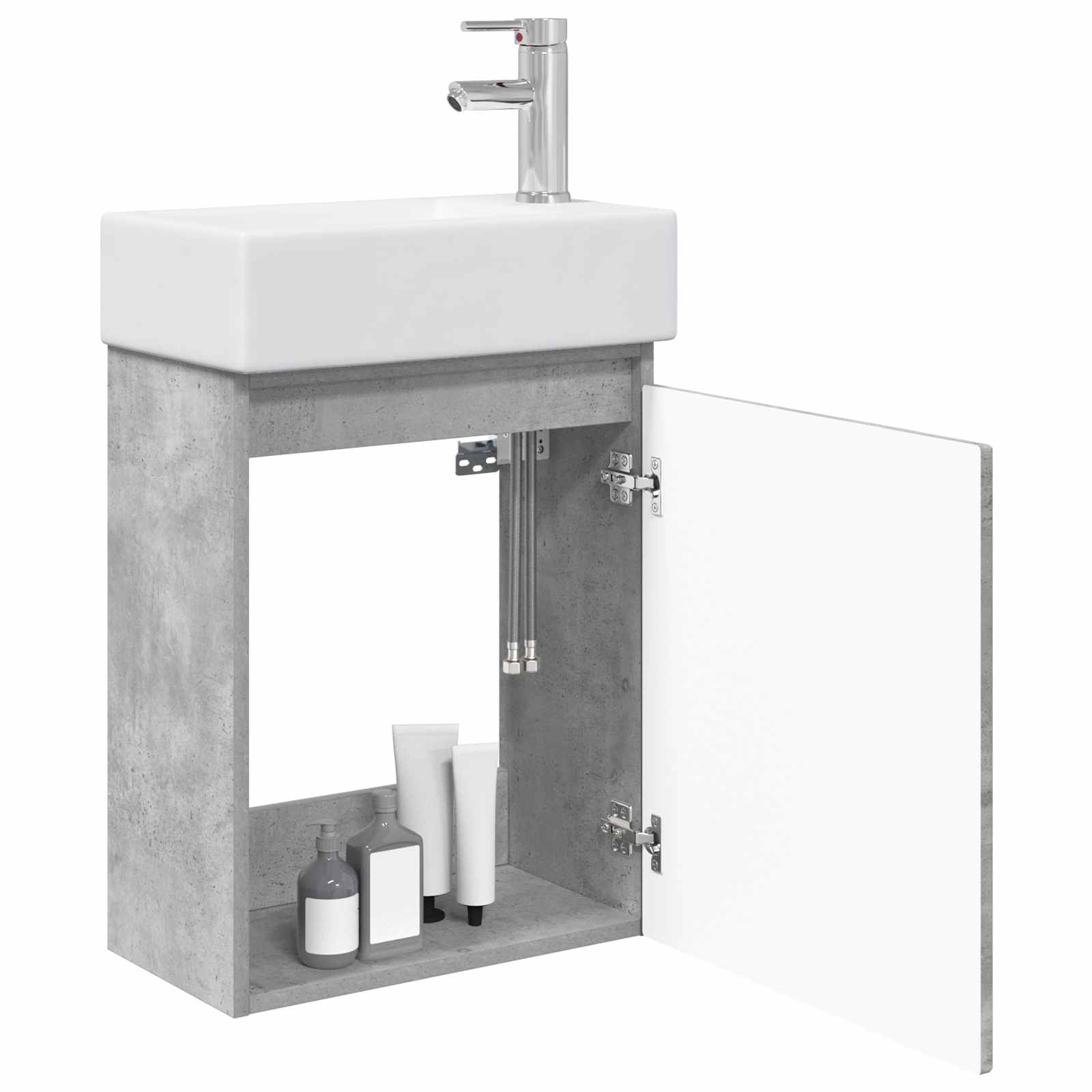 Badezimmer Waschtischunterschrank mit Wasserhahn Betongrau