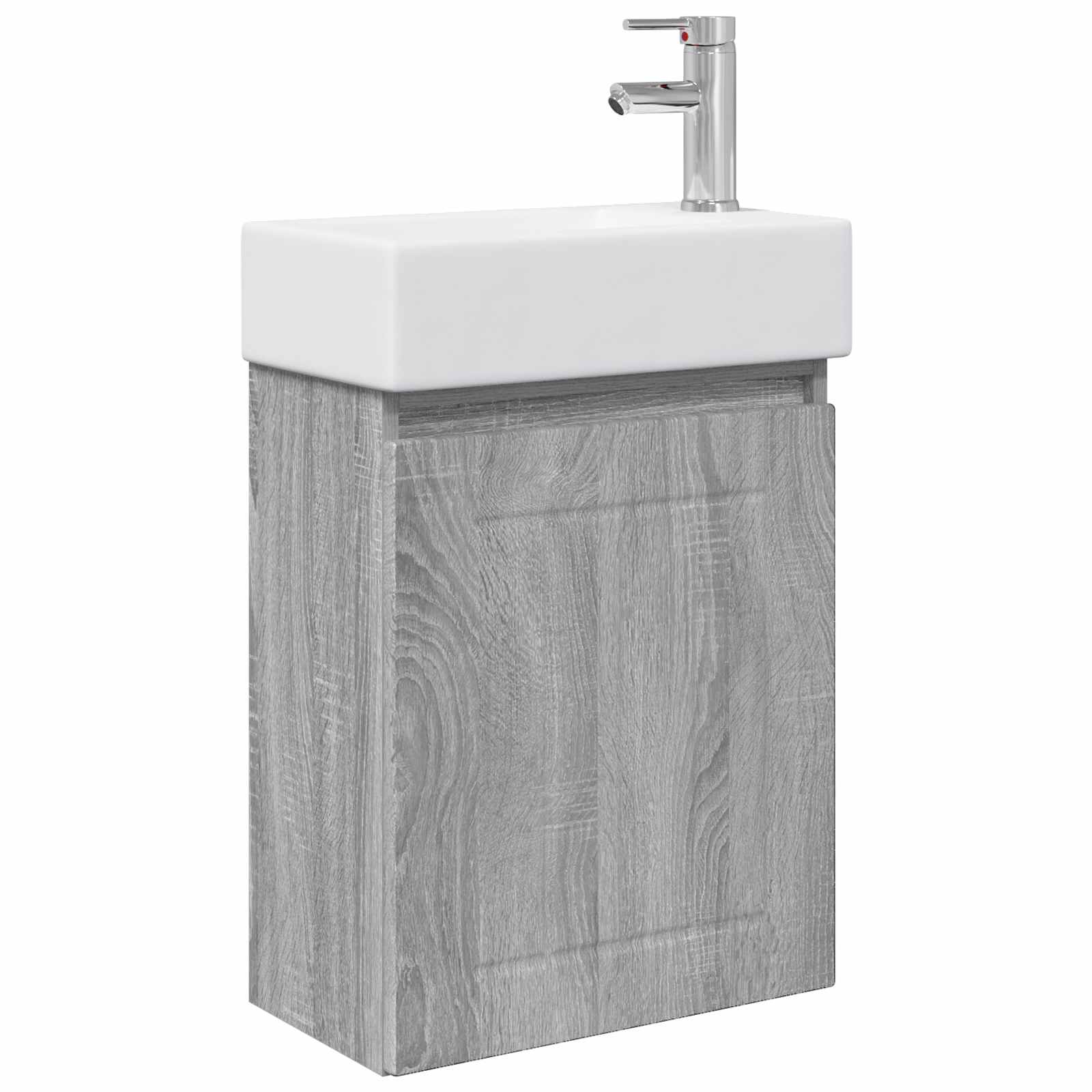 Badezimmer Waschtischunterschrank mit Wasserhahn Grau Sonoma