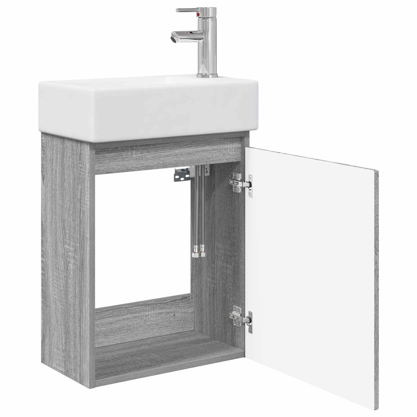 Badezimmer Waschtischunterschrank mit Wasserhahn Grau Sonoma