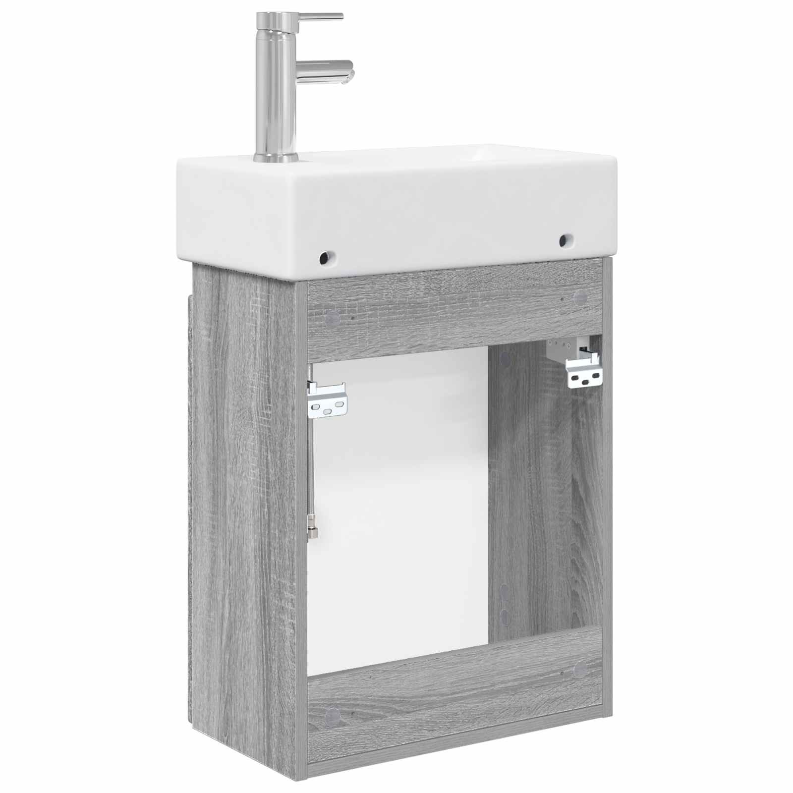 Badezimmer Waschtischunterschrank mit Wasserhahn Grau Sonoma
