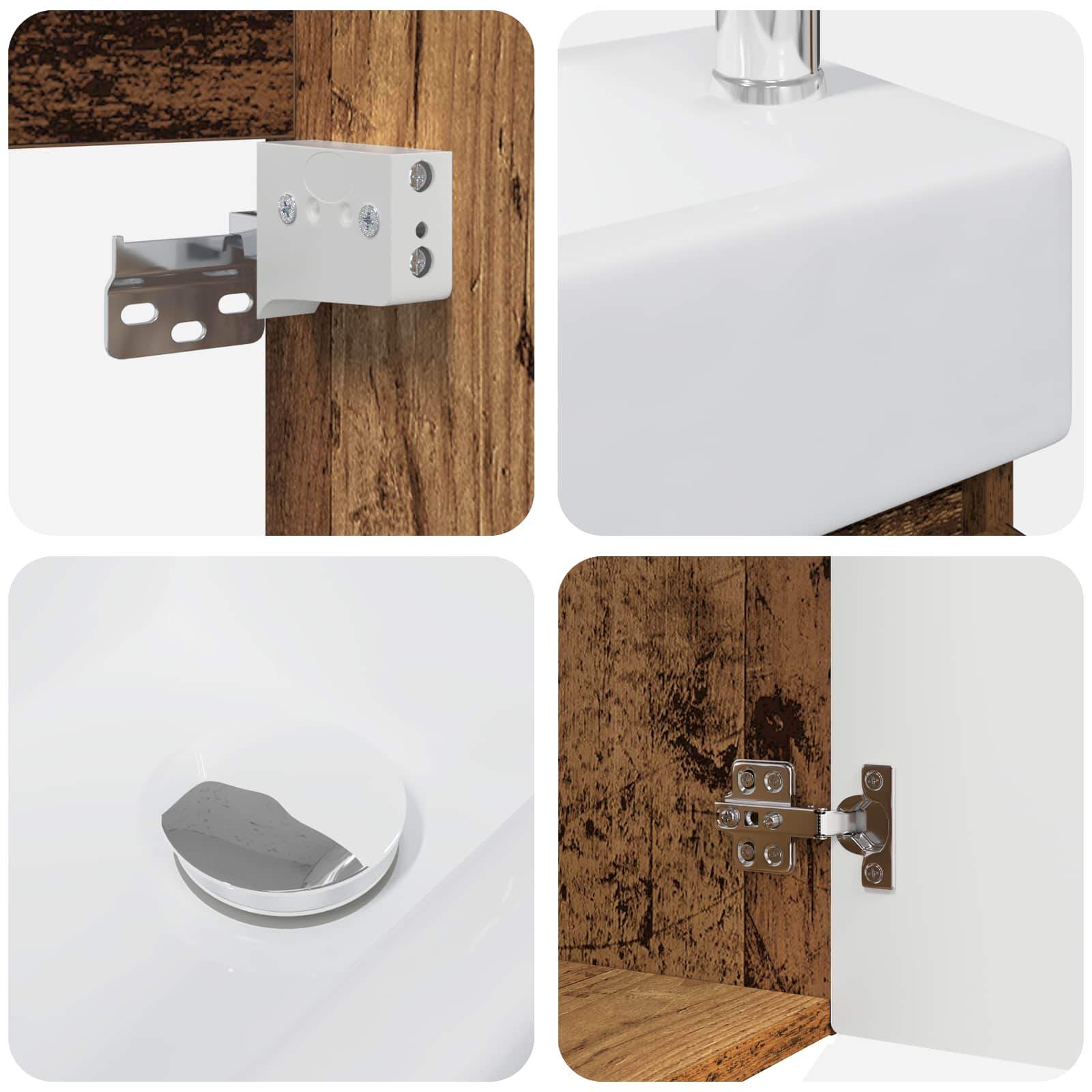 Badezimmer Waschtischunterschrank mit Wasserhahn Altholz
