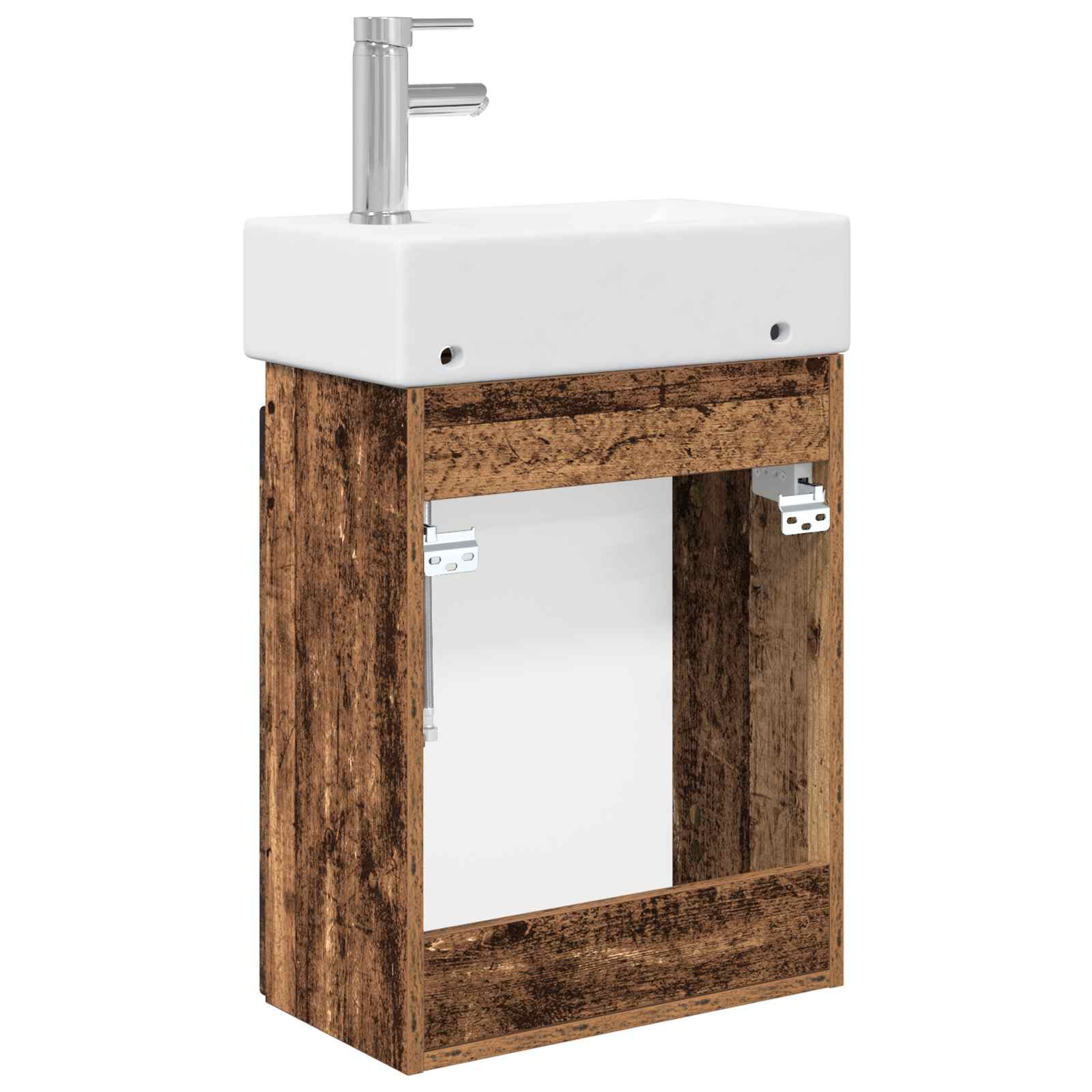 Badezimmer Waschtischunterschrank mit Wasserhahn Altholz