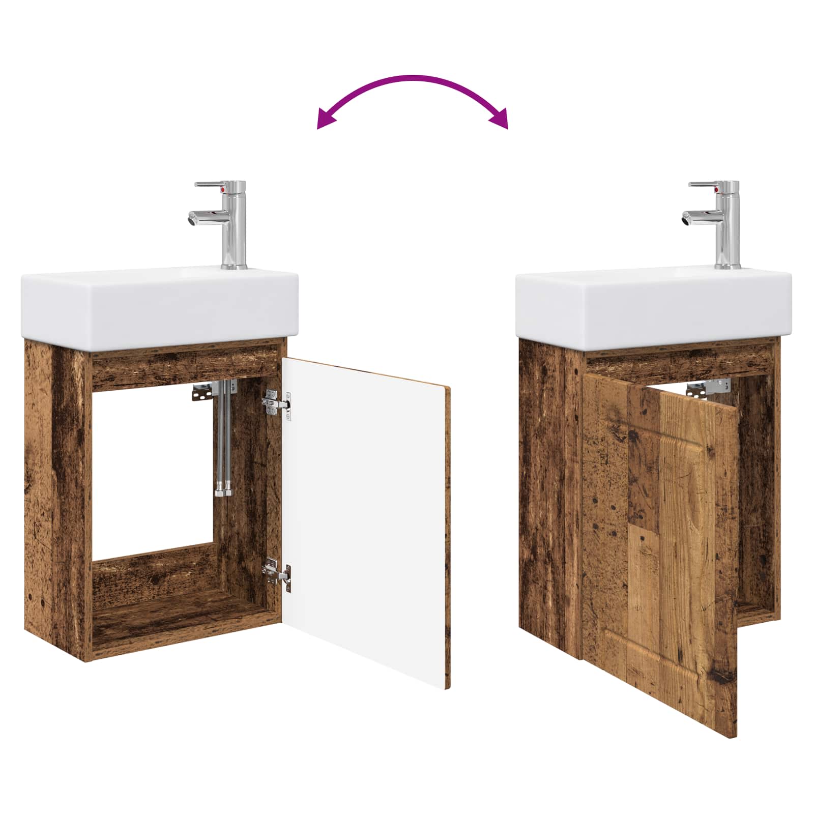 Badezimmer Waschtischunterschrank mit Wasserhahn Altholz