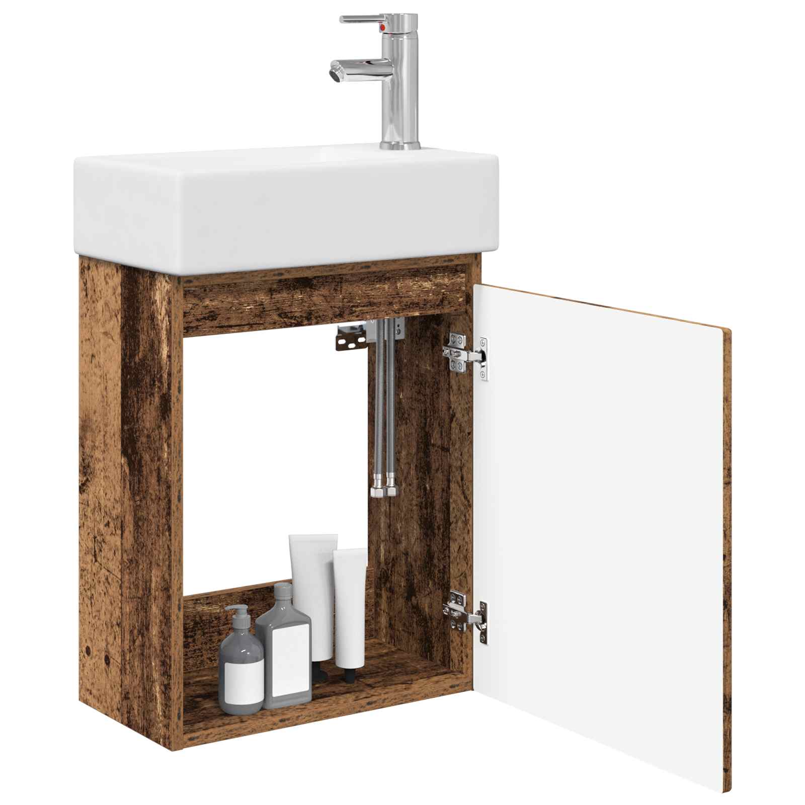 Badezimmer Waschtischunterschrank mit Wasserhahn Altholz