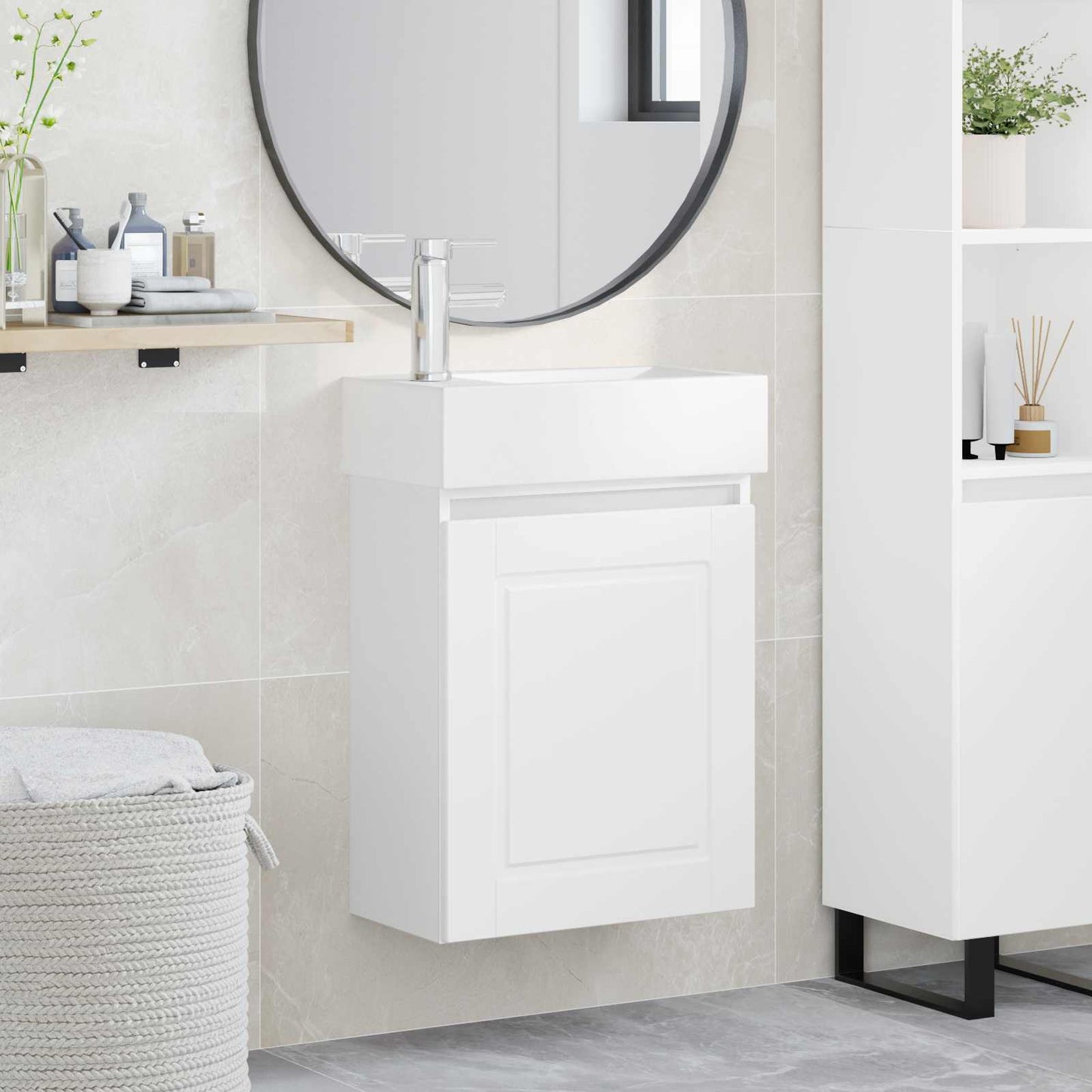 Badezimmer Waschtischunterschrank mit Wasserhahn Weiß
