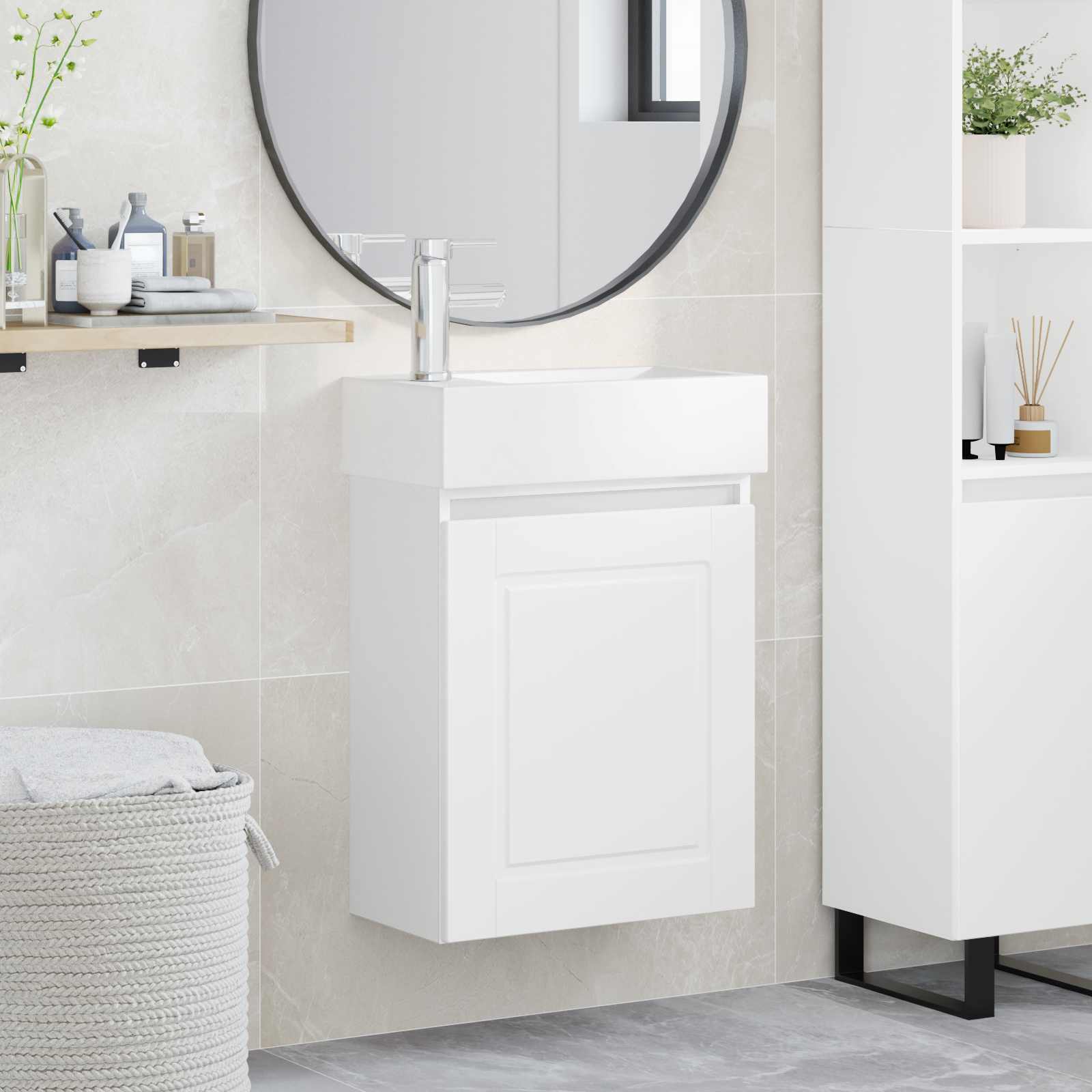 Badezimmer Waschtischunterschrank mit Wasserhahn Weiß