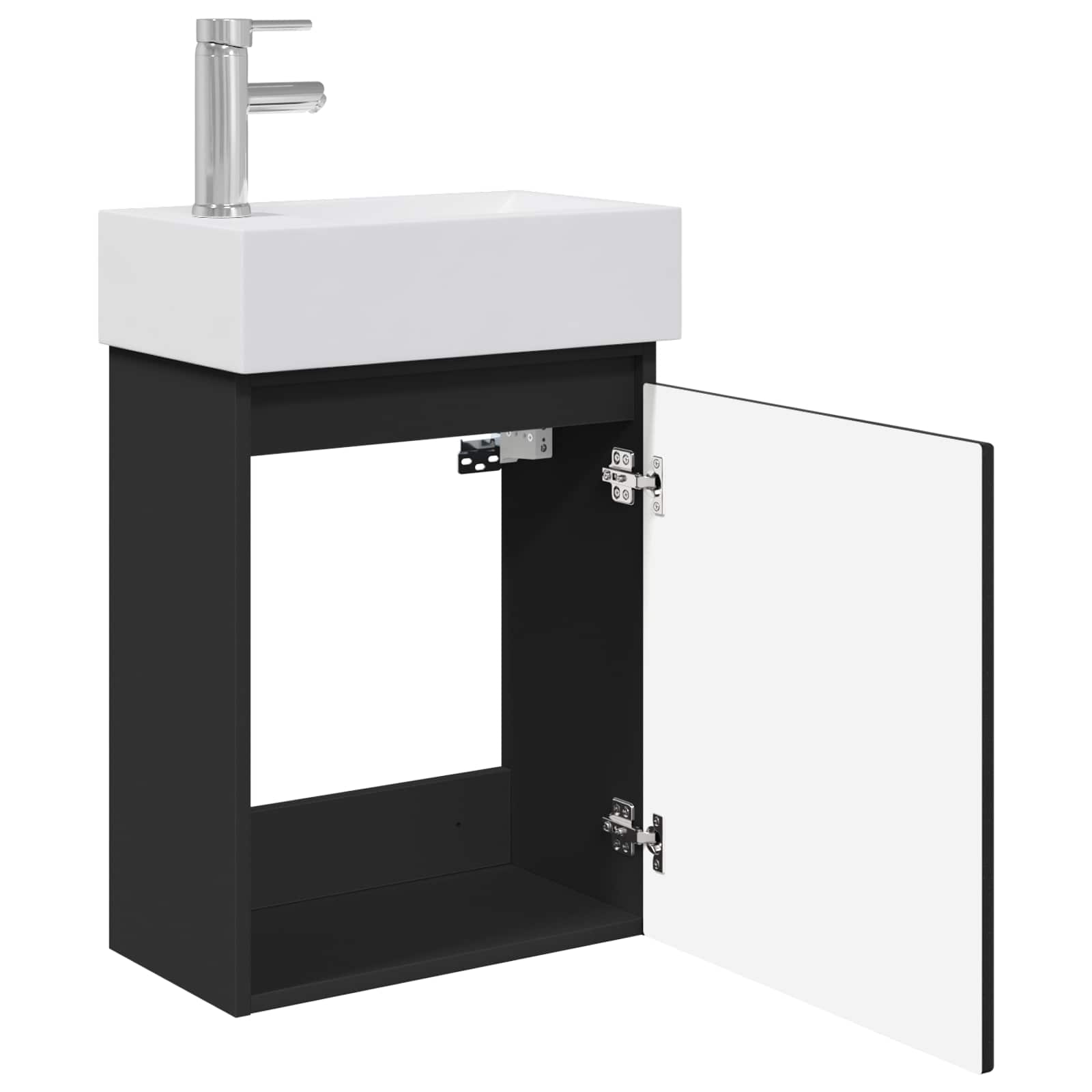 Badezimmer Waschtischunterschrank mit Wasserhahn Schwarz