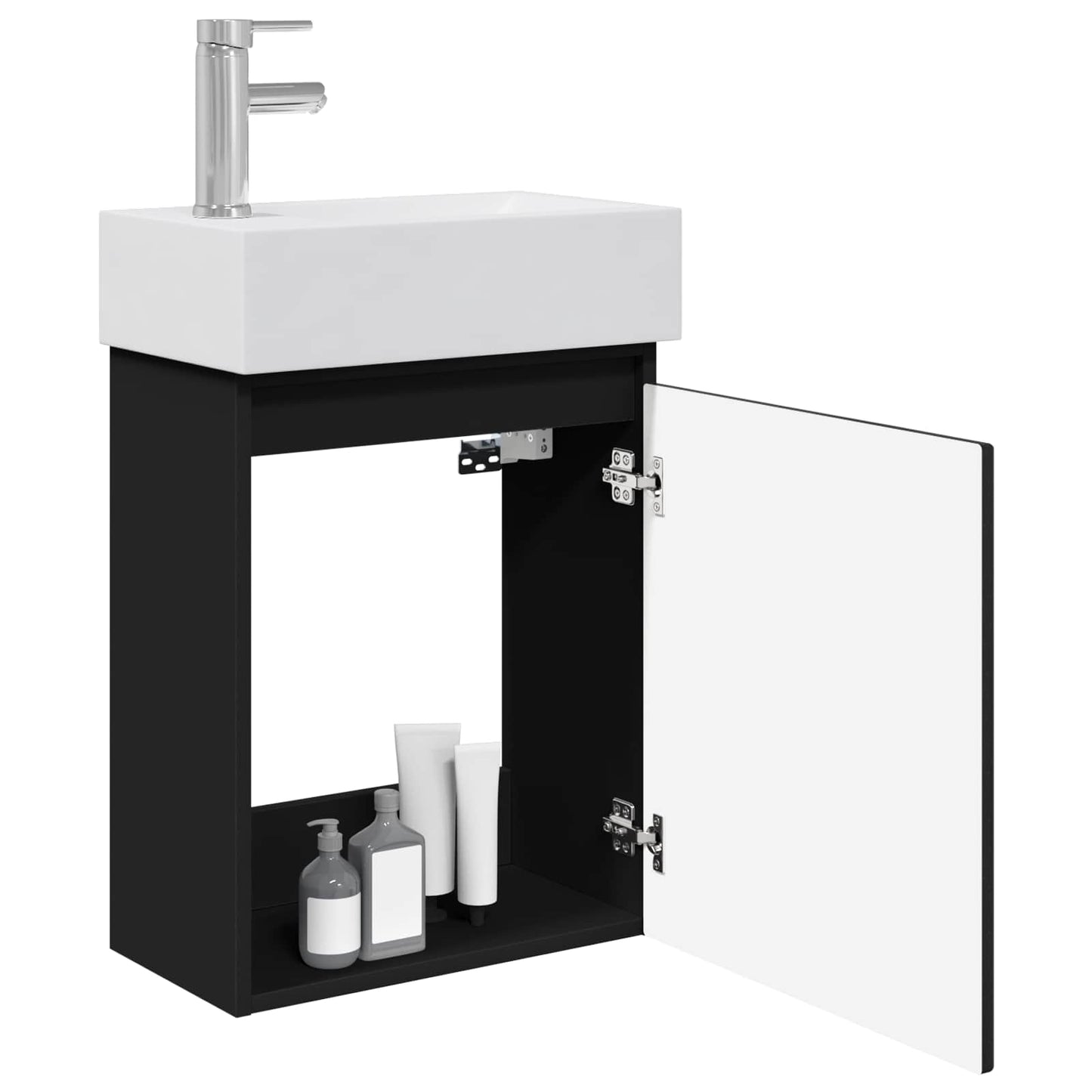 Badezimmer Waschtischunterschrank mit Wasserhahn Schwarz
