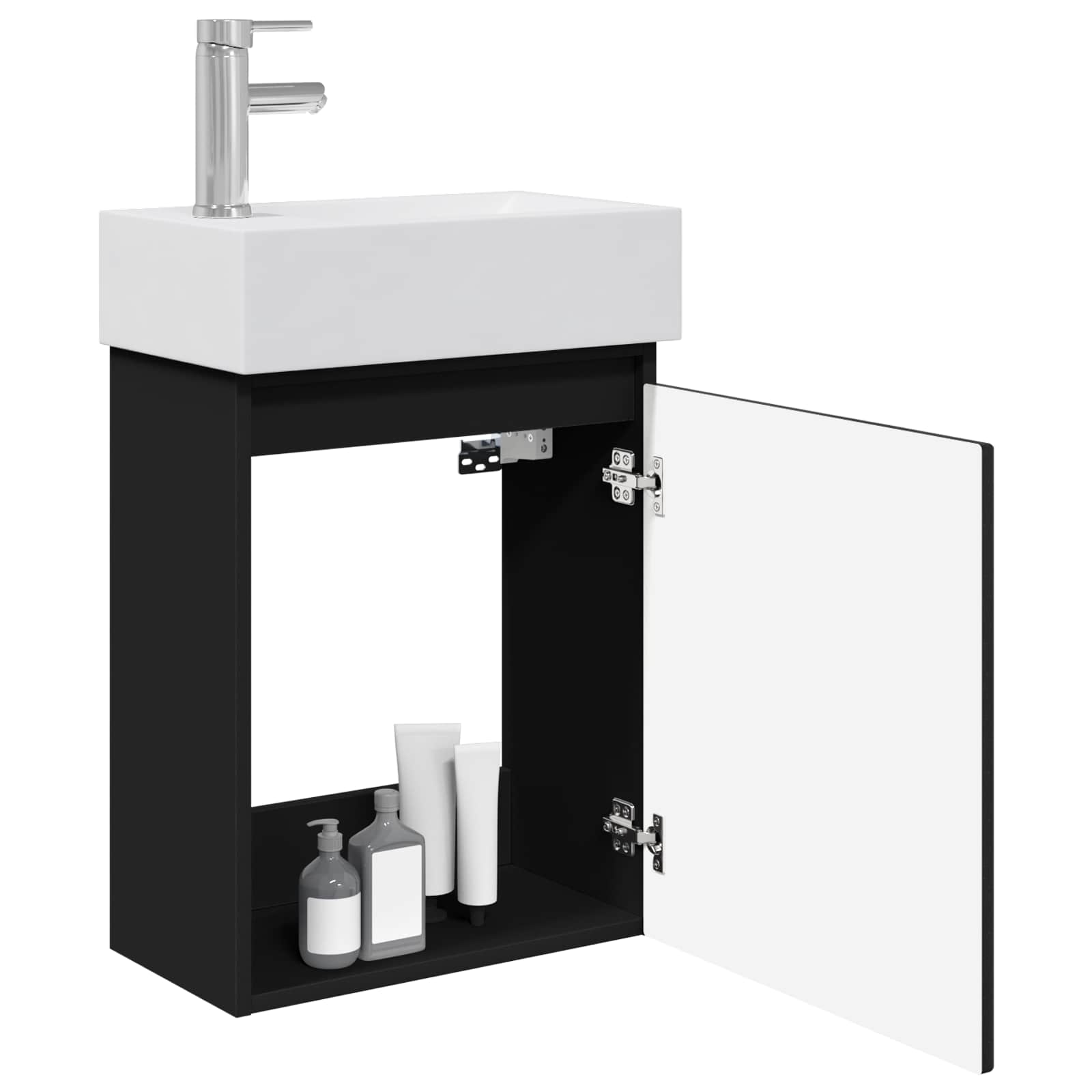 Badezimmer Waschtischunterschrank mit Wasserhahn Schwarz