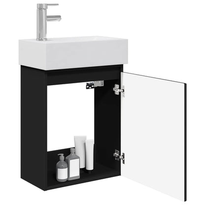 Badezimmer Waschtischunterschrank mit Wasserhahn Schwarz