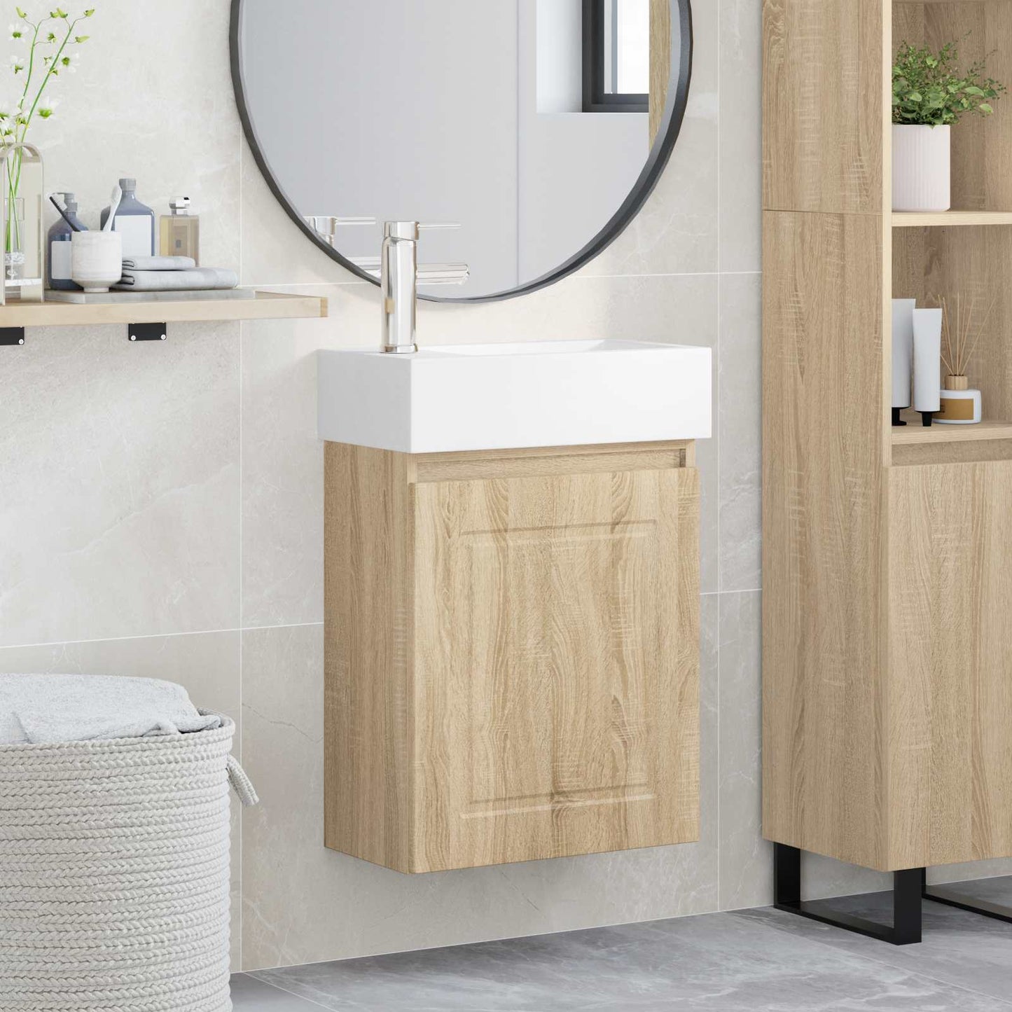 Badezimmer Waschtischunterschrank mit Wasserhahn Sonoma-Eiche