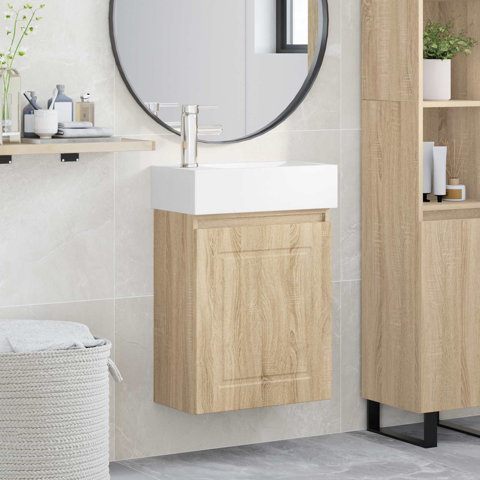 Badezimmer Waschtischunterschrank mit Wasserhahn Sonoma-Eiche