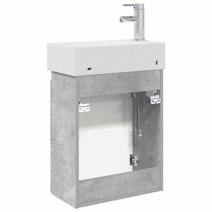 Badezimmer Waschtischunterschrank mit Wasserhahn Betongrau