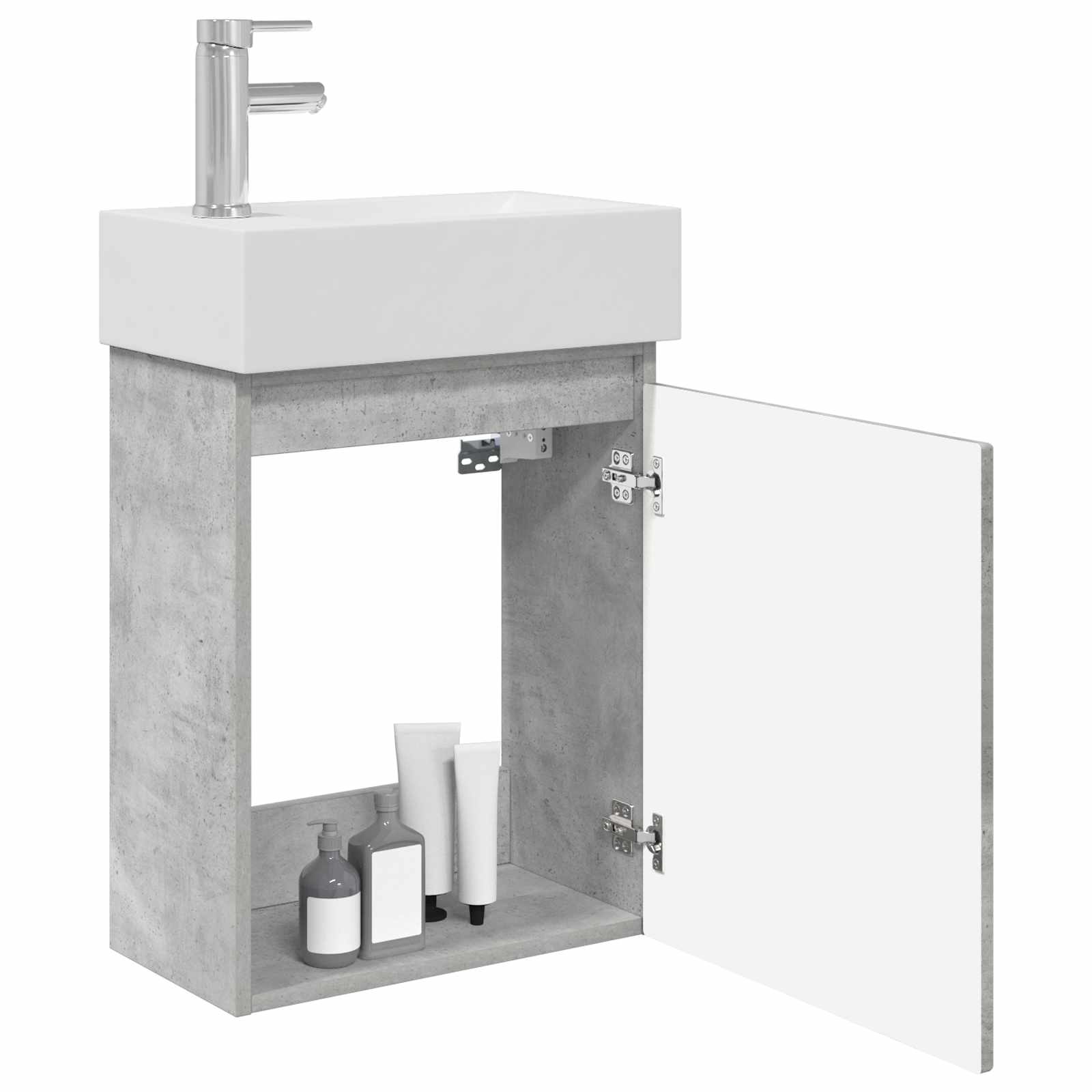 Badezimmer Waschtischunterschrank mit Wasserhahn Betongrau