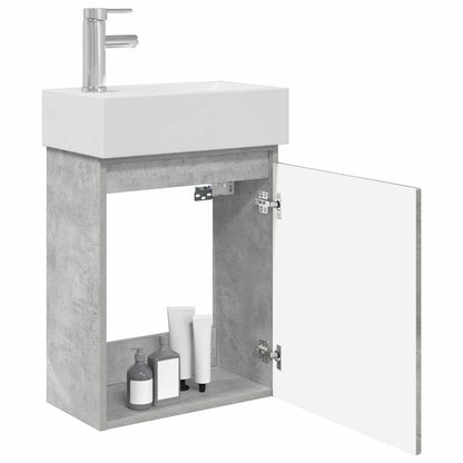 Badezimmer Waschtischunterschrank mit Wasserhahn Betongrau