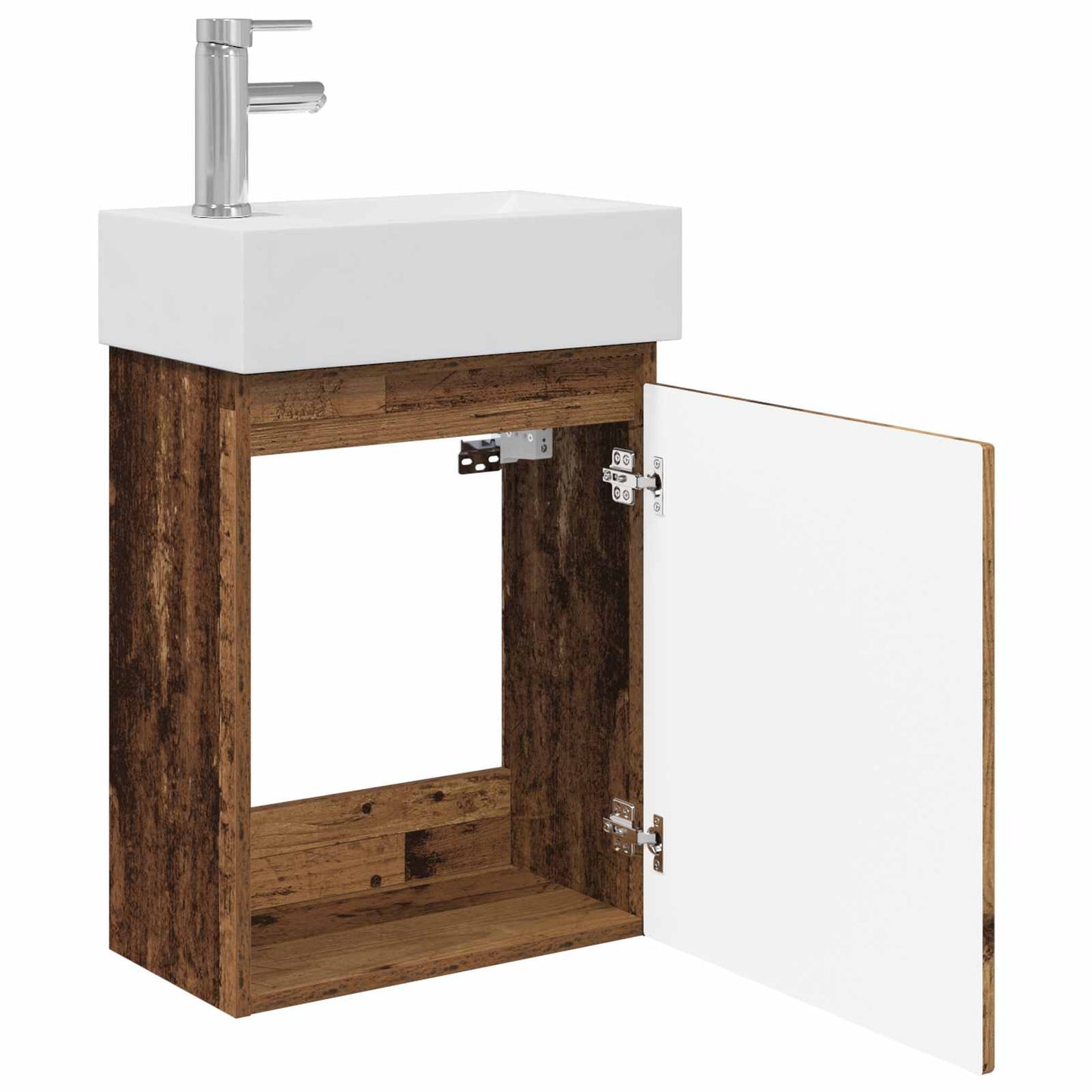 Badezimmer Waschtischunterschrank mit Wasserhahn Altholz