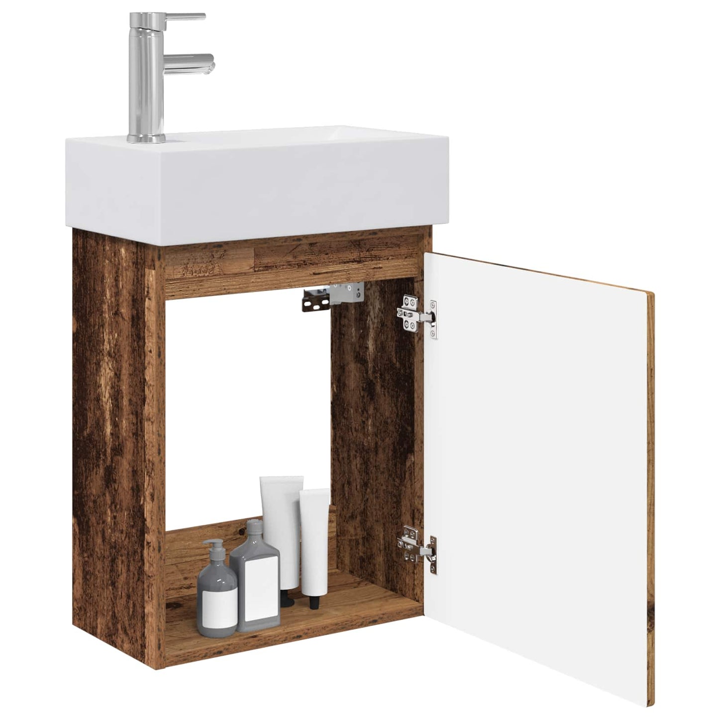 Badezimmer Waschtischunterschrank mit Wasserhahn Altholz