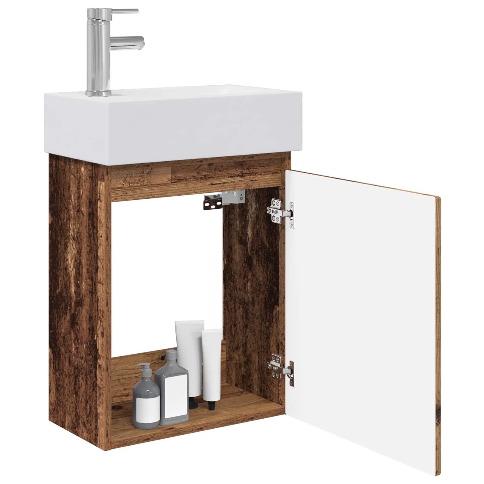Badezimmer Waschtischunterschrank mit Wasserhahn Altholz