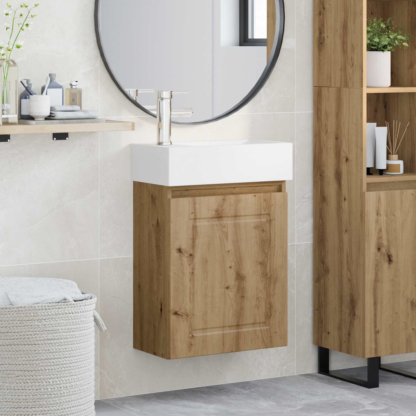 Badezimmer Waschtischunterschrank mit Wasserhahn Artisan-Eiche