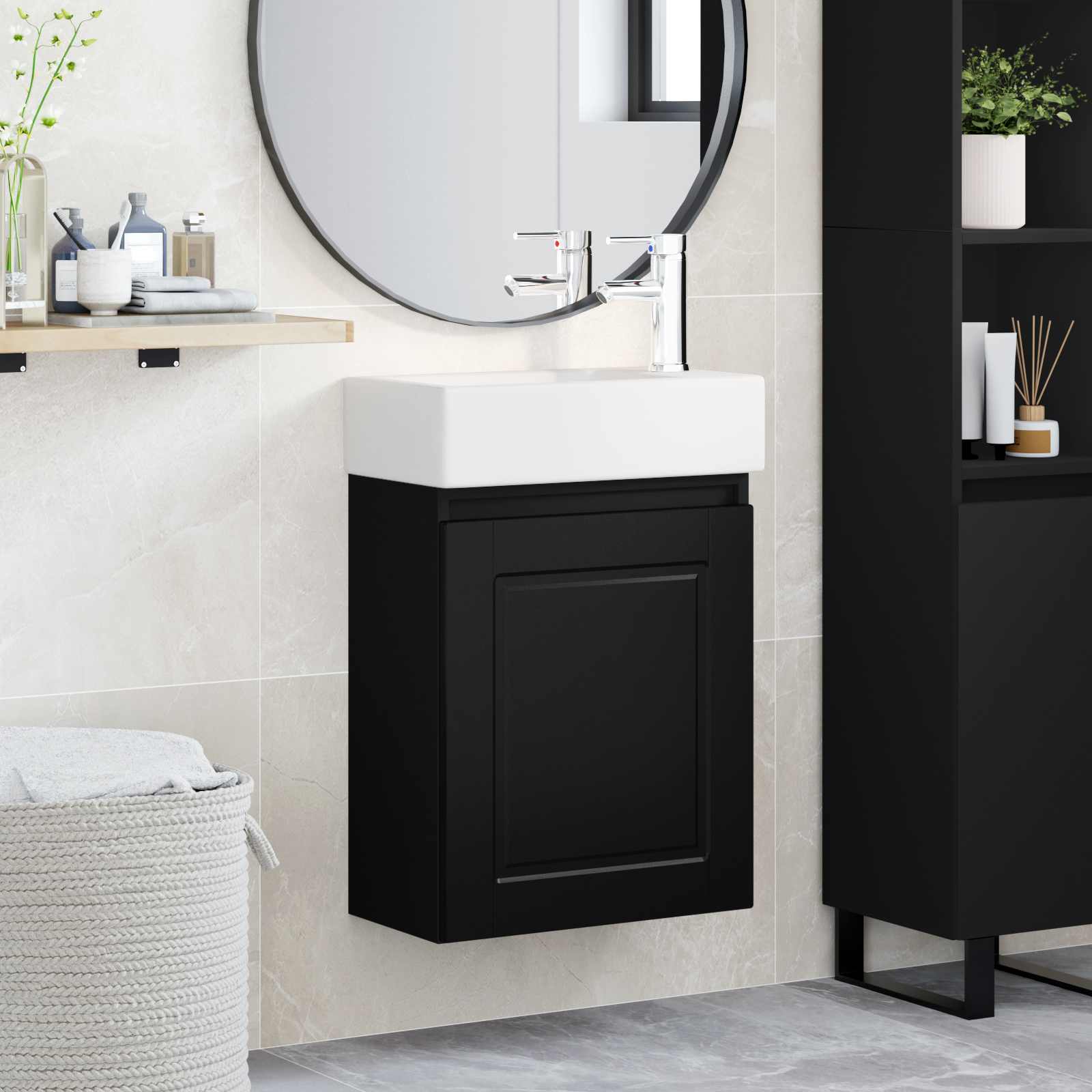 Badezimmer Waschtischunterschrank mit Wasserhahn Schwarz