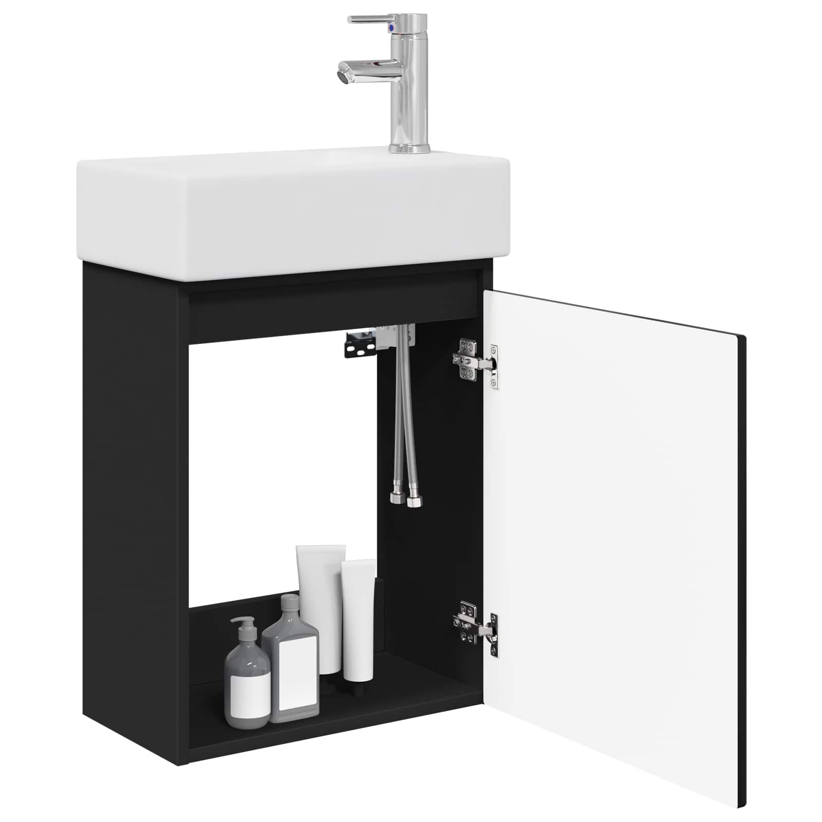 Badezimmer Waschtischunterschrank mit Wasserhahn Schwarz
