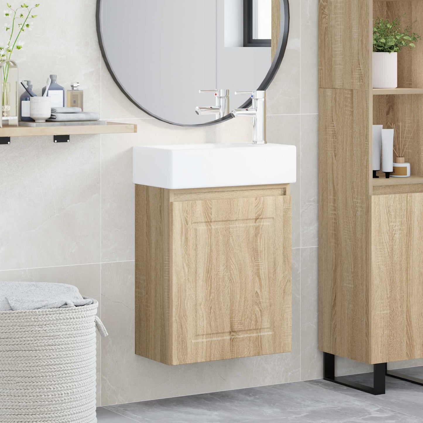 Badezimmer Waschtischunterschrank mit Wasserhahn Sonoma-Eiche